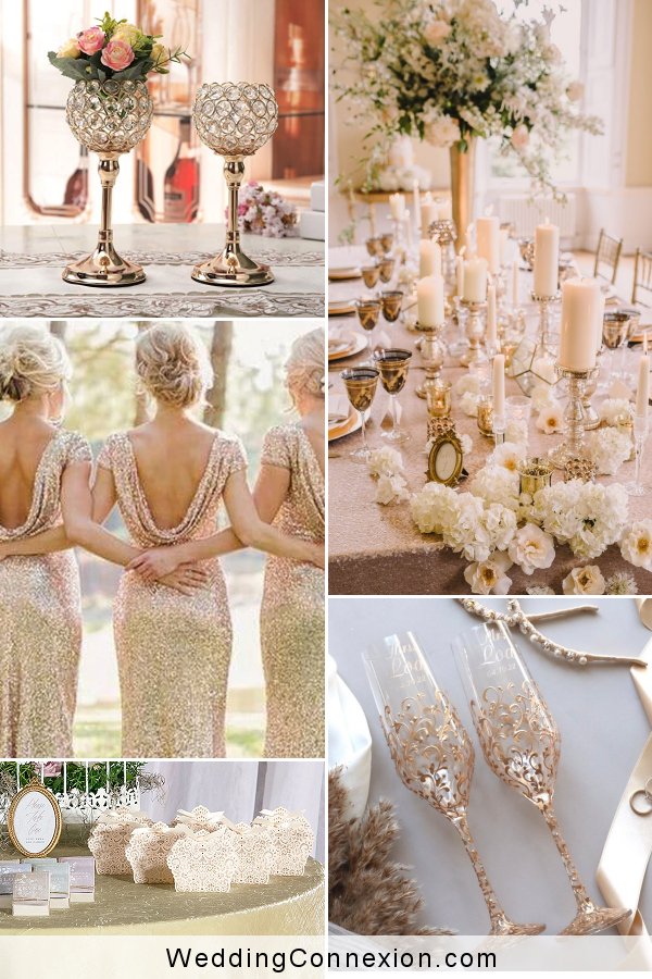 Stylish Blush, Champagne & Gold Trendy Wedding Color Theme Ideas